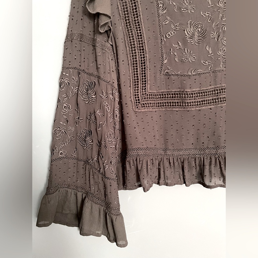 Zara Women’s Embroidered Sheer Black Ruffled Victorian Whimsigoth Top Size Small - Picture 3 of 5